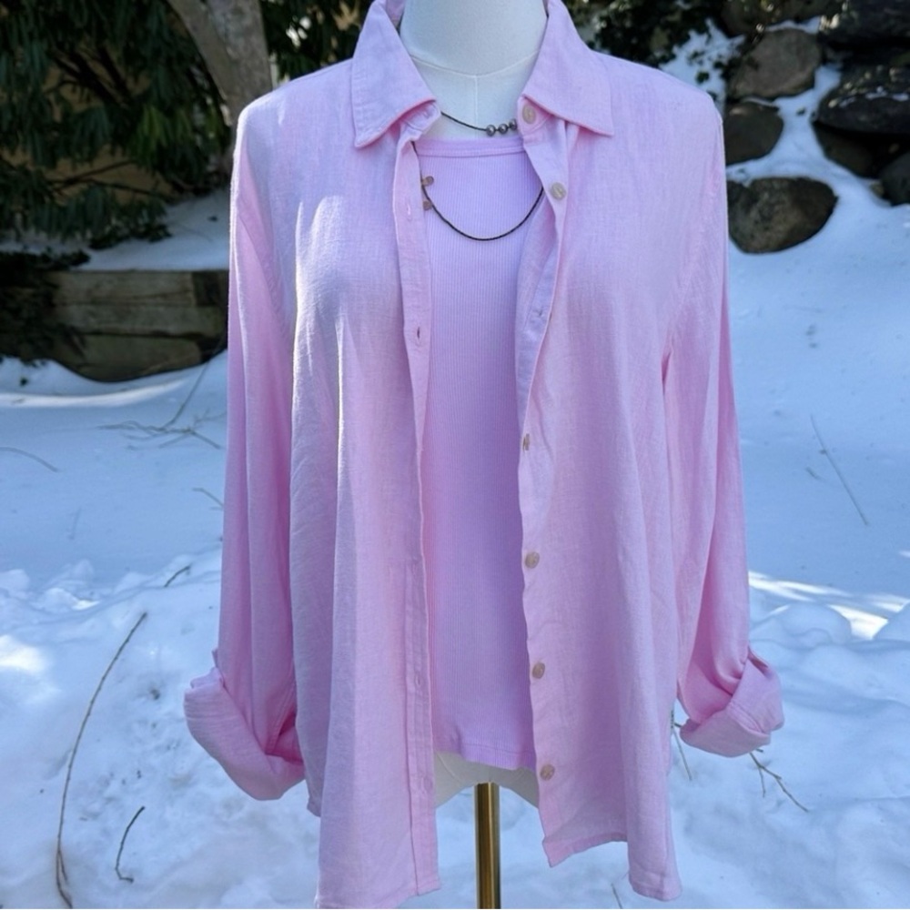 ORVIS PINK LINEN BLEND LS BUTTON DOWN SHIRT/ TOP  - M - NWT - 💘💗
